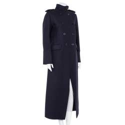 Valentino Navy Blue Wool Double Breasted Long Trench Coat L