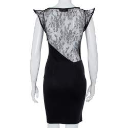 Pre Owned Valentino Black Knit & Lace Paneled Sheath Dress M