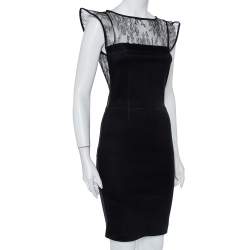 Pre Owned Valentino Black Knit & Lace Paneled Sheath Dress M