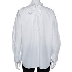 Pre Owned Valentino White Cotton Neck Tie Detail Oversized Shirt S