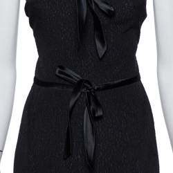 Pre Owned Valentino Boutique Vintage Black Textured Silk & Satin Tie Detail Sleeveless Maxi Dress M