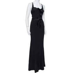 Pre Owned Valentino Boutique Vintage Black Textured Silk & Satin Tie Detail Sleeveless Maxi Dress M