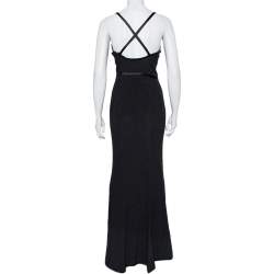 Pre Owned Valentino Boutique Vintage Black Textured Silk & Satin Tie Detail Sleeveless Maxi Dress M