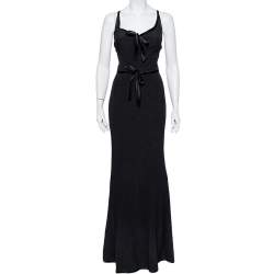 Pre Owned Valentino Boutique Vintage Black Textured Silk & Satin Tie Detail Sleeveless Maxi Dress M