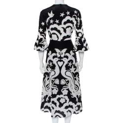 Pre Owned Valentino Black Phoenix Printed Silk Midi Dress M
