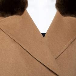 Valentino Camel Brown Wool & Cashgora Fur Trim Belted Short Coat XL