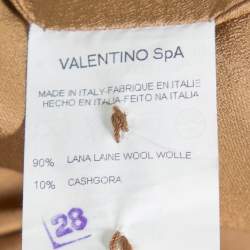 Valentino Camel Brown Wool & Cashgora Fur Trim Belted Short Coat XL