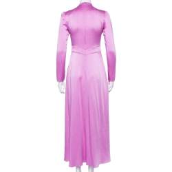 Pre Owned فستان فالنتينو ساتان مزخرف وردي رقبة مرتفعة ماكسي مقاس صغير (سمول)