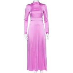 Pre Owned فستان فالنتينو ساتان مزخرف وردي رقبة مرتفعة ماكسي مقاس صغير (سمول)