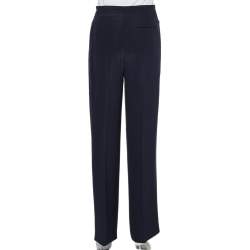 مملوكة مسبقًا Valentino Navy Blue Silk Pleated Detail Palazzo Pants S
