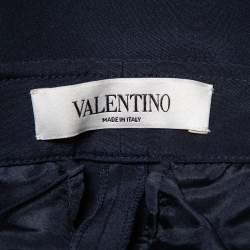 مملوكة مسبقًا Valentino Navy Blue Silk Pleated Detail Palazzo Pants S