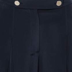 مملوكة مسبقًا Valentino Navy Blue Silk Pleated Detail Palazzo Pants S