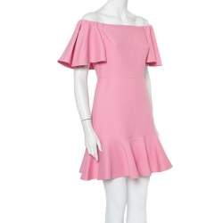 Pre Owned Valentino Pink Wool & Crepe Off Shoulder Mini Dress S