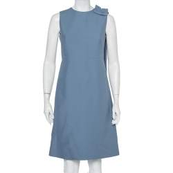 Pre Owned Valentino Powder Blue Wool & Silk Bow Detail Sleeveless Shift Dress S