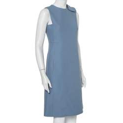 Pre Owned Valentino Powder Blue Wool & Silk Bow Detail Sleeveless Shift Dress S