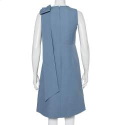 Pre Owned Valentino Powder Blue Wool & Silk Bow Detail Sleeveless Shift Dress S