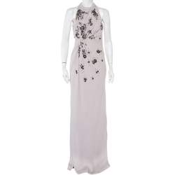 Pre Owned Valentino Lilac Embellished Crepe Open Back Draped Gown M