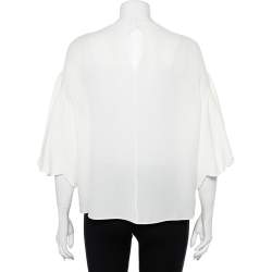 Pre Owned Valentino White Silk Scalloped Sleeve Detail Top M