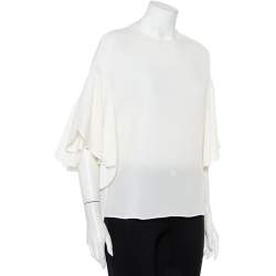 Pre Owned Valentino White Silk Scalloped Sleeve Detail Top M