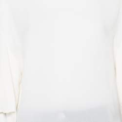 Pre Owned Valentino White Silk Scalloped Sleeve Detail Top M