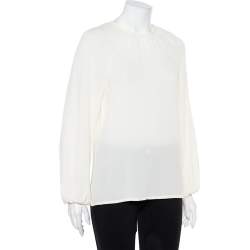 Pre Owned Valentino Cream Silk Raglan Sleeve Top M