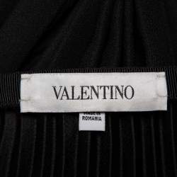 Pre Owned Valentino Black Pleated Crepe Midi Skirt S