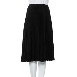 Pre Owned Valentino Black Pleated Crepe Midi Skirt S