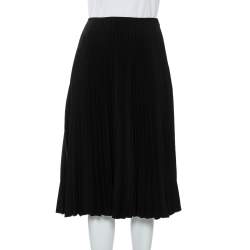 Pre Owned Valentino Black Pleated Crepe Midi Skirt S
