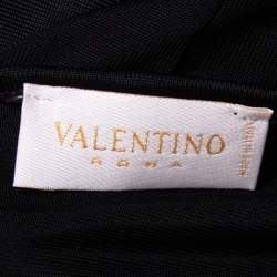 Pre Owned Valentino Black Jersey Plisse Detail Plunge Neck Top M