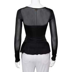 Pre Owned Valentino Black Jersey Plisse Detail Plunge Neck Top M
