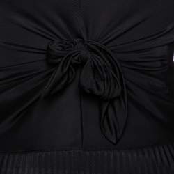 Pre Owned Valentino Black Jersey Plisse Detail Plunge Neck Top M