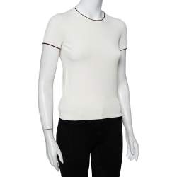 Pre Owned Valentino Off White Knit Contrast Trim Detail Sweater S