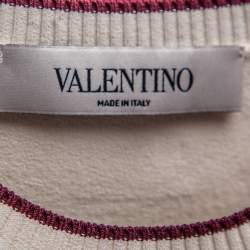 Pre Owned Valentino Off White Knit Contrast Trim Detail Sweater S