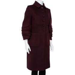 Valentino Hiver 2008 Burgundy Wool Ruffle Sleeve Button Front Coat M
