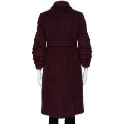 Valentino Hiver 2008 Burgundy Wool Ruffle Sleeve Button Front Coat M