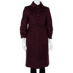 Valentino Hiver 2008 Burgundy Wool Ruffle Sleeve Button Front Coat M