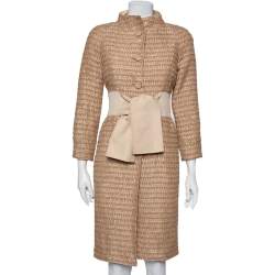 Pre Owned Valentino Cream Lurex Tweed Mid Length Coat S