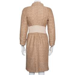 Pre Owned Valentino Cream Lurex Tweed Mid Length Coat S