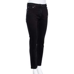 Pre Owned Valentino Black Denim Embellished love Detail Slim Fit Jeans L