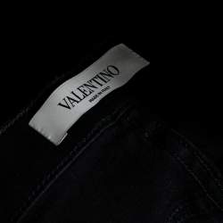 Pre Owned Valentino Black Denim Embellished love Detail Slim Fit Jeans L