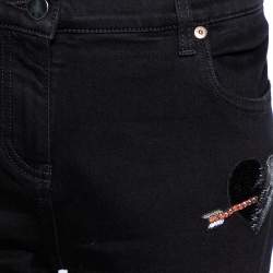 Pre Owned Valentino Black Denim Embellished love Detail Slim Fit Jeans L