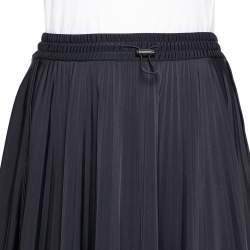 Pre Owned Valentino Black Logo Printed Knit Pleated Midi Skirt M