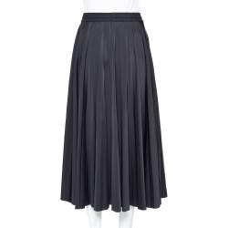 Pre Owned Valentino Black Logo Printed Knit Pleated Midi Skirt M