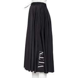 Pre Owned Valentino Black Logo Printed Knit Pleated Midi Skirt M