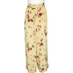 Valentino Yellow Crepe de Chine Floral Print Palazzo Pants L