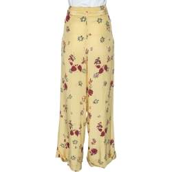 Valentino Yellow Crepe de Chine Floral Print Palazzo Pants L