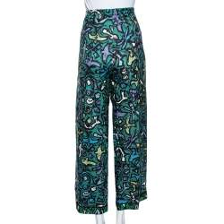 Pre Owned بنطلون فالنتينو غرافيتي خرير أخضر قصة مستقيمة مقاس كبير - لارج