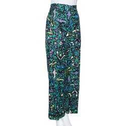 Pre Owned بنطلون فالنتينو غرافيتي خرير أخضر قصة مستقيمة مقاس كبير - لارج