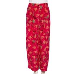 Pre Owned Valentino Pink Floral Print Silk Palazzo Pants L