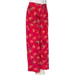 Pre Owned Valentino Pink Floral Print Silk Palazzo Pants L